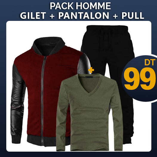 Pack Homme Gilet Noir Plus Pantalon +Pull