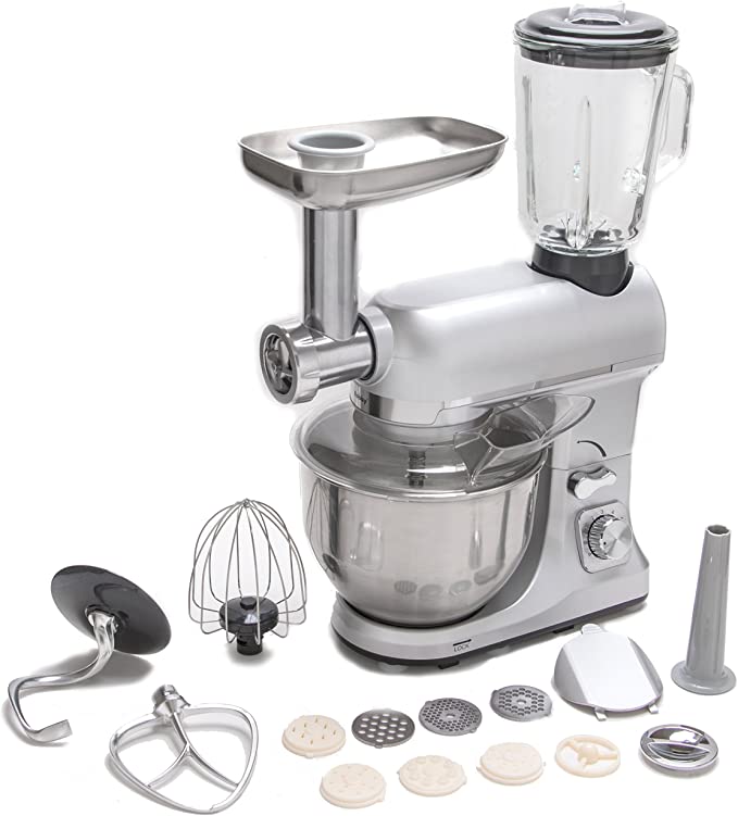 Robot Multifonctions 5l 1000w Silver Avec Hachoir et Blender 1,5l En Verre Robimix Silver