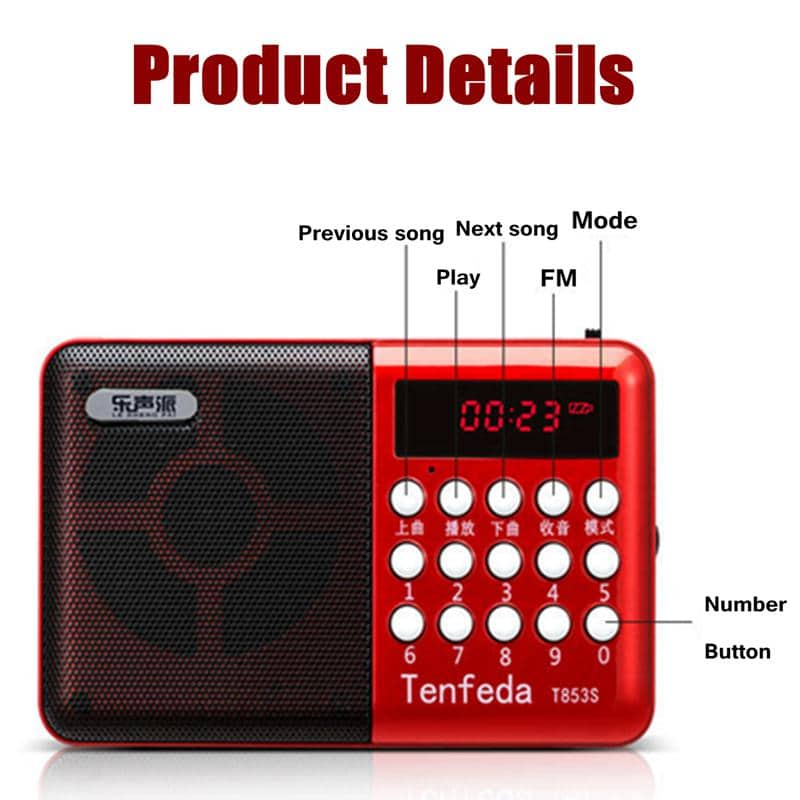 FM Radio Portable Carte Enfichable / écouteurs Bouton Numérique MP3