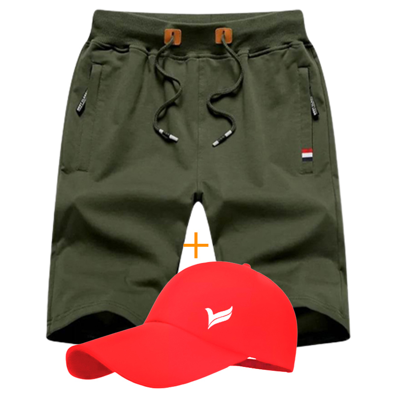 Pack Short Jogging Vert En Coton+ Casquette  Pour Homme