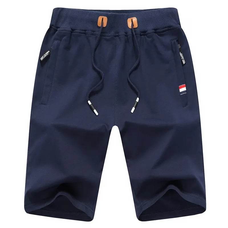 Short Jogging Bleu Homme Coton avec Poches Zippées