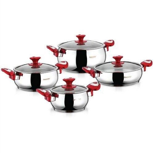 Hascevher Ensemble Batterie de Cuisine - 8 Pièces - Inox 18/10 -Couvercle en Verre