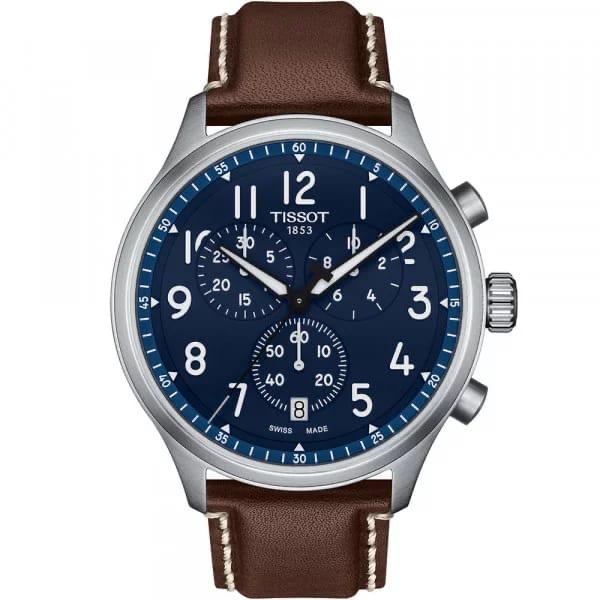 Montre Homme TISSOT Chrono XL Classic Bleu Cuir Brun