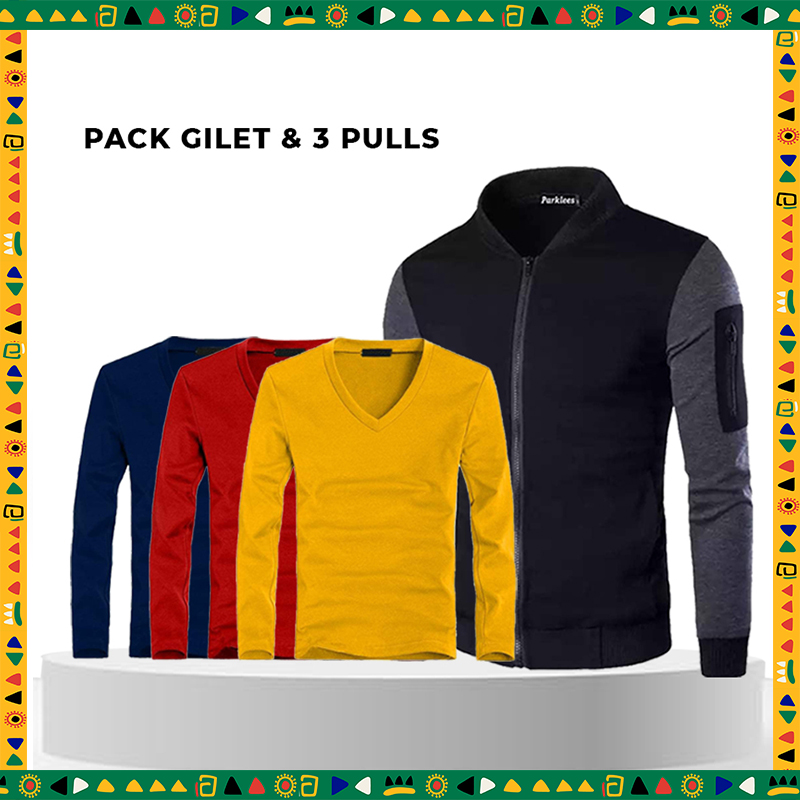 Pack Gilet Pour Homme Gris+Trois Pulls