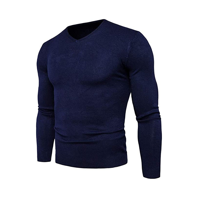 Pull Bleu Col V En Coton & Laine