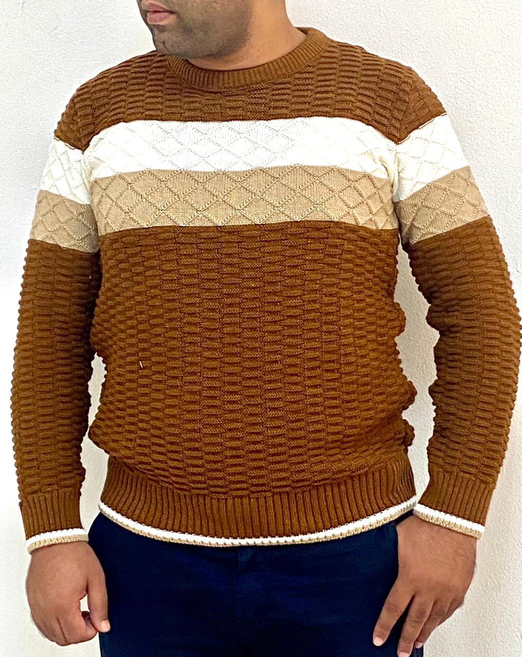 Pull Homme En Laine Caramel Rayé