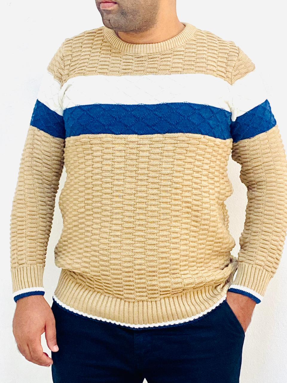 Pull Homme En Laine Beige Rayé