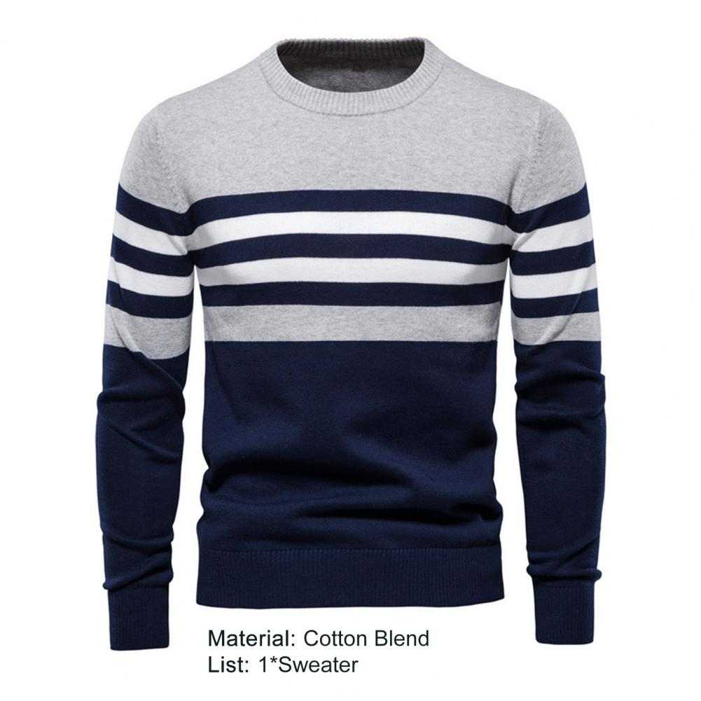 Pull à Col Rond En Laine  Bleu Pour Homme