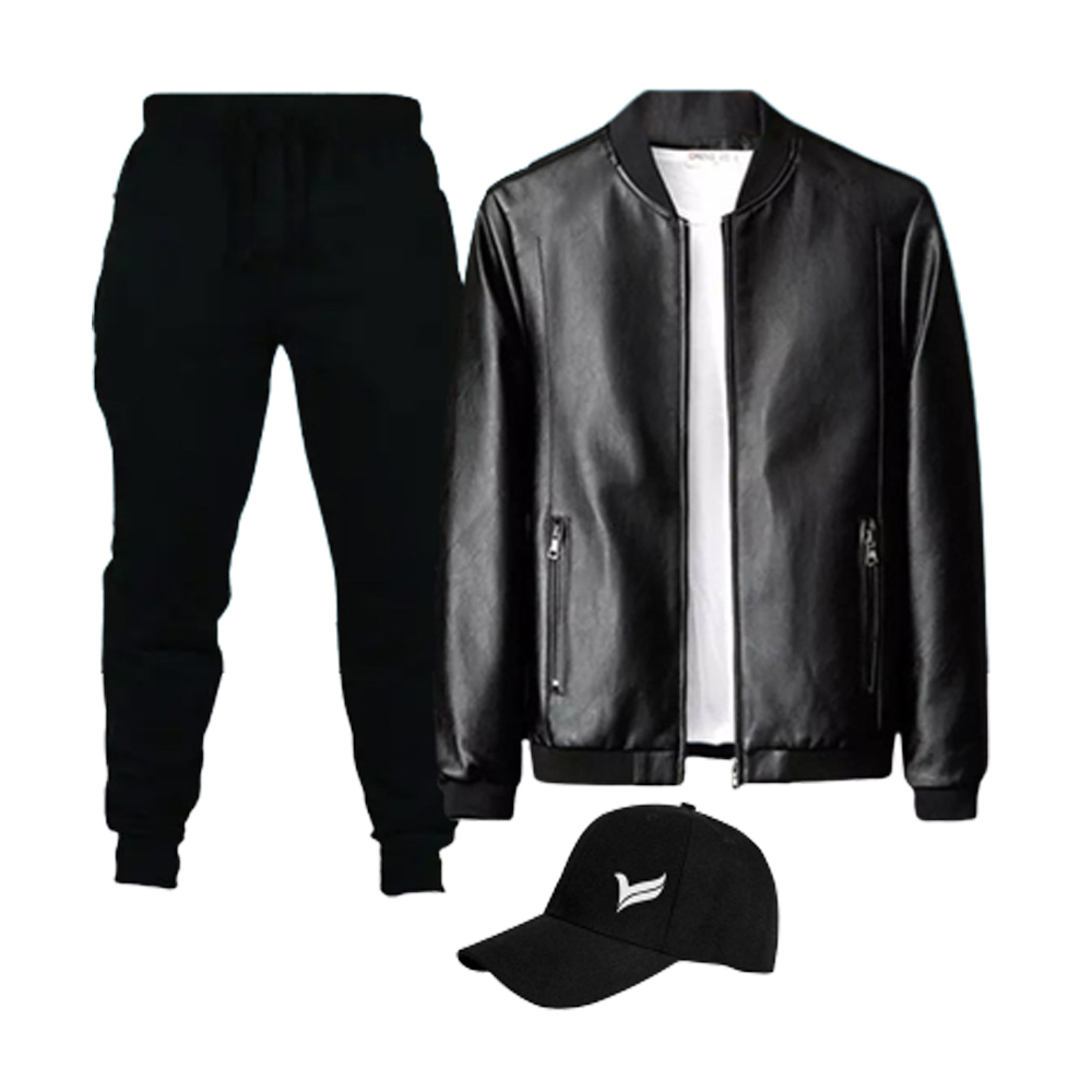 Pack Veste En Skaï + Pantalon Et Casquette