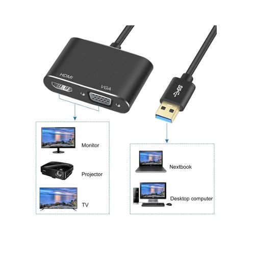 Convertisseur USB vers HDMI et VGA 1080 Double affichage