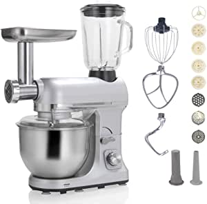 Robot Multifonctions 5l 1000w Silver Avec Hachoir et Blender 1,5l En Verre Robimix Silver