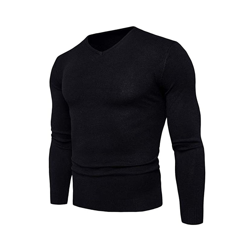 Pull Noir Col V En Coton & Laine